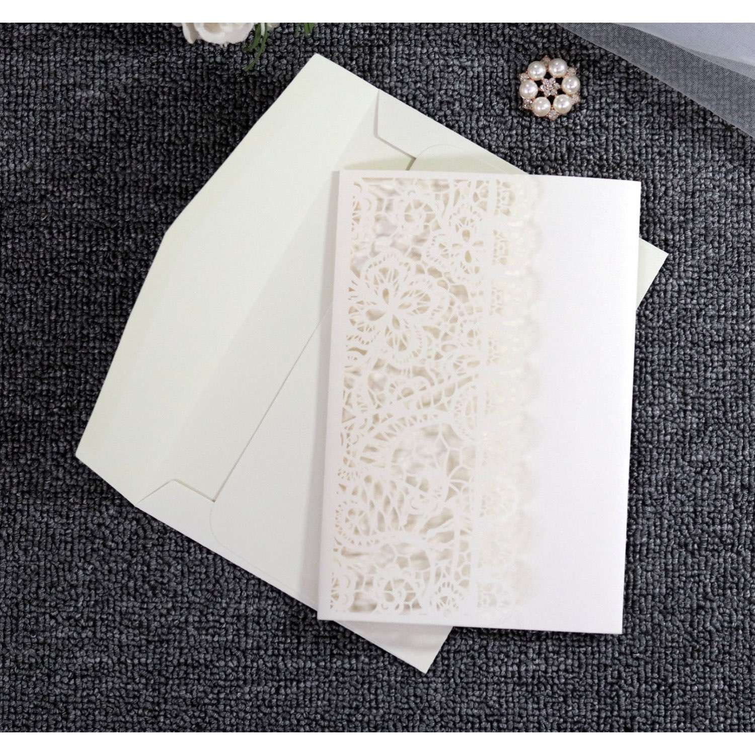 3D Wedding Invitation Card Laser Cut Paper Off-white Color